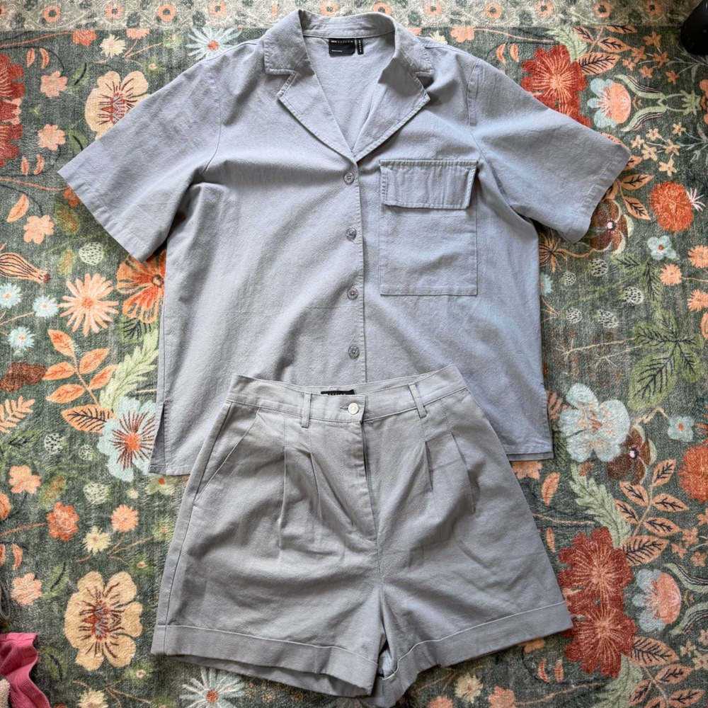 ASOS DESIGN‎ Grey Cotton Shirt and Shorts Two Piece Set Womens US 6 UK 10